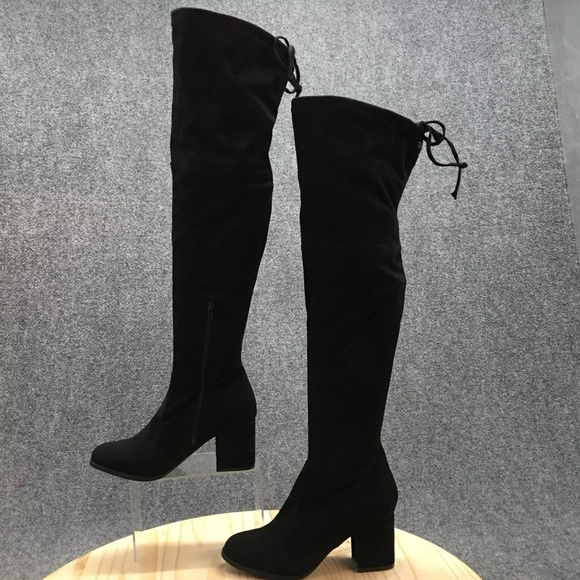 Unisa Boots Womens 7 M Tall Over The Knee High Black Leather Block Heels Zipper - Picture 1 of 5
